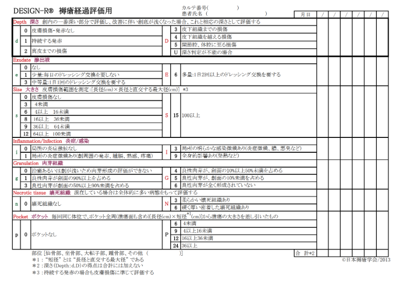 DESIGN-R　褥瘡経過評価表