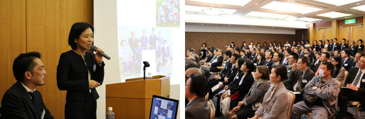 設立趣旨を説明する芦澤准教授、会場は地元企業の皆様で超満員